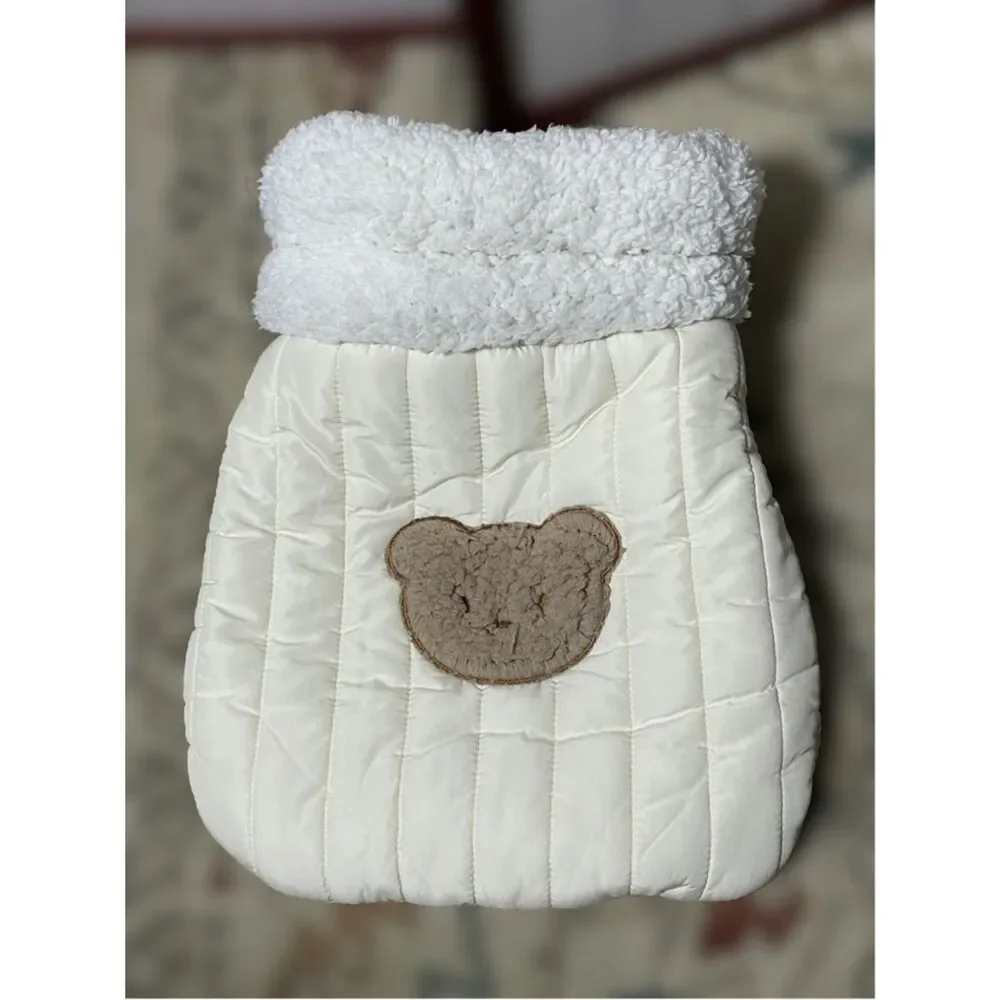 Kimpets Cream Quilted Sherpa-Trim Pet Neat with Bear Patch Kitty Sleeping Bag